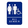 All Gender Restroom Signs with Man, Woman, Handicap Braille and Pictogram - Blue