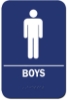 Boys Restroom Sign Blue 1513 Boys Sign  ADA sign 6" x 9" with braille white on blue.