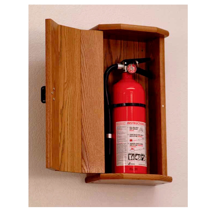  lb. Oak Fire Extinguisher Cabinet with engraved Front Panel 