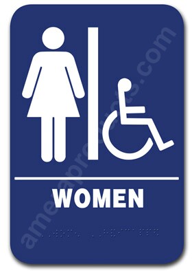 Women's Restroom Sign Blue and White 9 x 6" Womens Handicap Accessible 