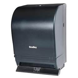 Bradley 2497 Lever-Operated Roll-Towel Dispenser Model 2494 paper towel dispenser easily surface mounted, reinforced abs plastic push lever, supports a variety of role towels, cover is, comprised of high-impact plastics, heavy-duty steel body, convenient and easy stub roll transfer system constructed of high impact material.  Manufactured by Bradley Corp.