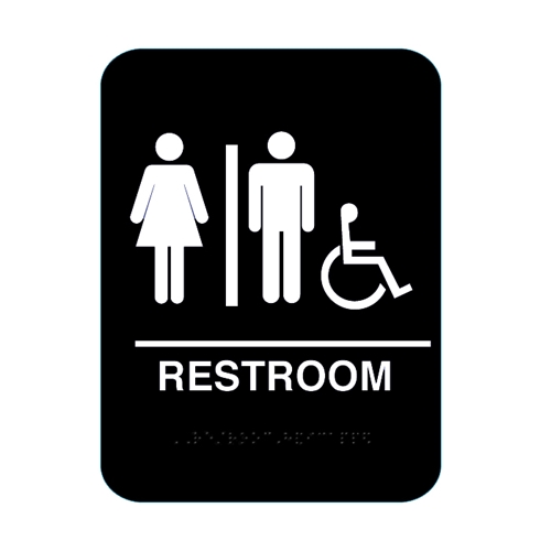 Unisex Handicap Restroom With Braille - Black #CR-RSH68-BL
