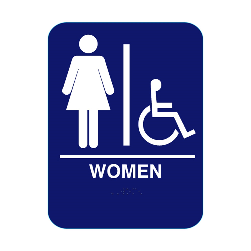 Women Handicap Restroom Sign With Braille Blue CRWH68